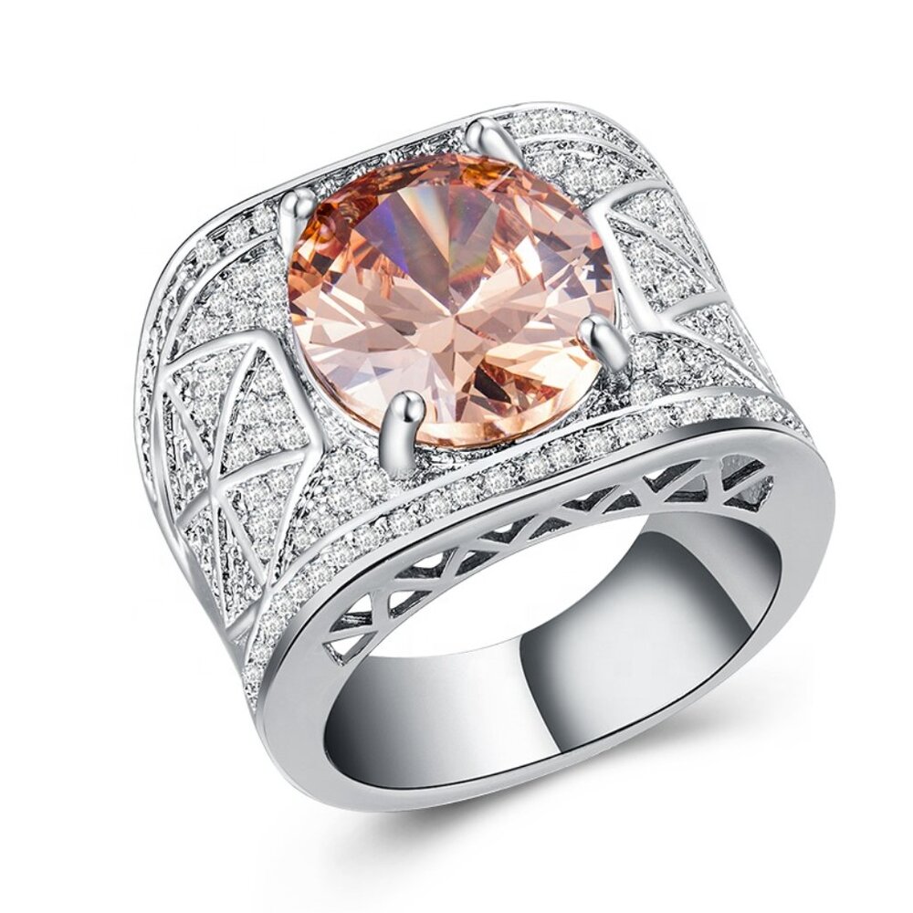 925 Silver Round Shape Cut 3A CZ Retro Style Ring for Men, FB16FA1100